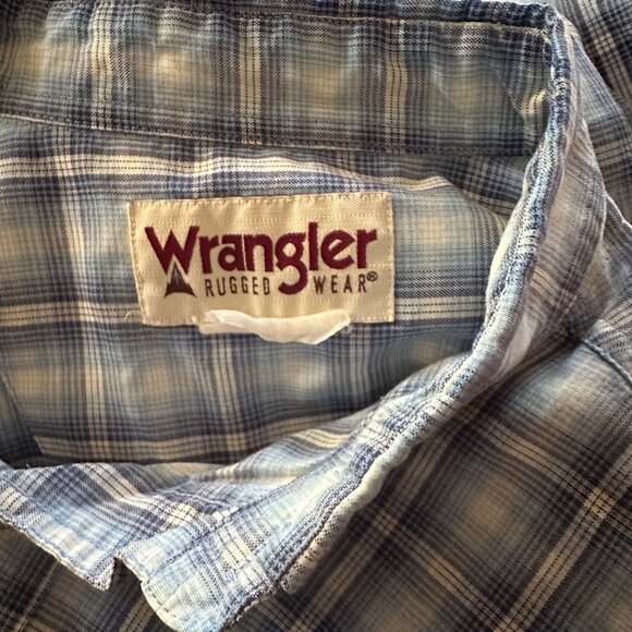 Wrangler rugged wear blue and white plaid button up short sleeve shirt size XL - Picture 3 of 6